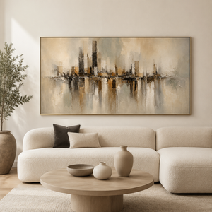 Neutral Abstract City Skyline | Textured Modern Wall Art