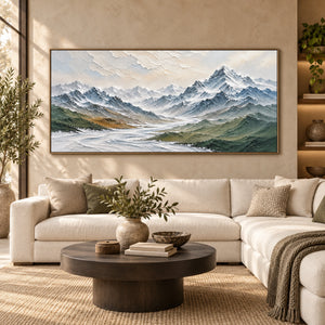 Snowy Alpine Mountain Valley | Textured Landscape Wall Art