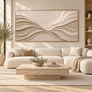 Neutral Sculpted Waves | Beige Textured Wall Art