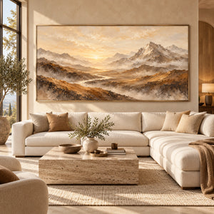 Golden Mountain Valley Sunrise | Textured Landscape Wall Art