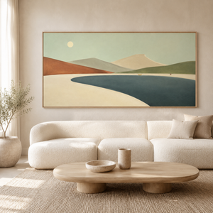 Minimalist Mountain Lake Landscape | Neutral Modern Wall Art