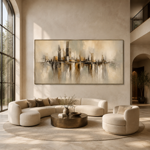 Neutral Abstract City Skyline | Textured Modern Wall Art