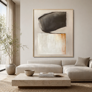 Charcoal and Ivory Balance | Textured Geometric Abstract Wall Art