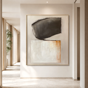Charcoal and Ivory Balance | Textured Geometric Abstract Wall Art