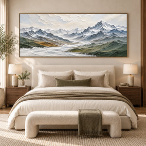 Snowy Alpine Mountain Valley | Textured Landscape Wall Art