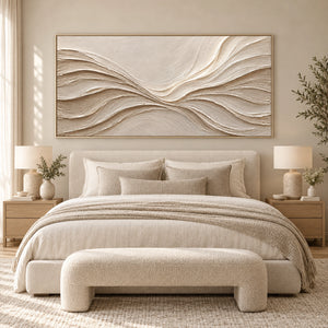 Neutral Sculpted Waves | Beige Textured Wall Art