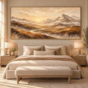 Golden Mountain Valley Sunrise | Textured Landscape Wall Art