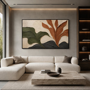 Unfolding Foliage | Earth‑Toned Botanical Form Textured Wall Art