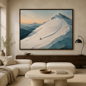 Summit Glide | Snow Mountain Ski Scene Textured Wall Art