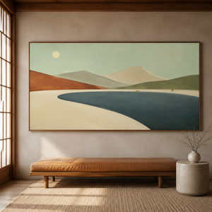 Minimalist Mountain Lake Landscape | Neutral Modern Wall Art