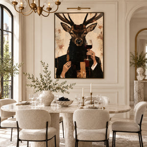 Vintage Anthropomorphic Deer Portrait | Thick Impasto Canvas Painting