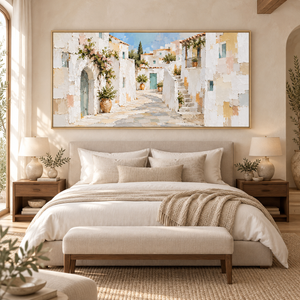 Sunlit Mediterranean Village | Textured Architecture Wall Art