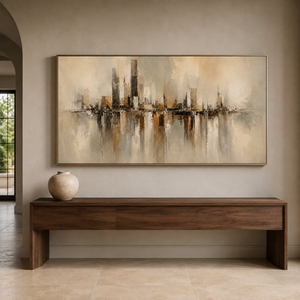 Neutral Abstract City Skyline | Textured Modern Wall Art