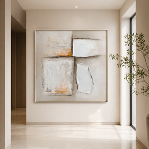 Ivory Forms with Ochre Accents | Textured Geometric Abstract Wall Art