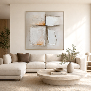 Ivory Forms with Ochre Accents | Textured Geometric Abstract Wall Art