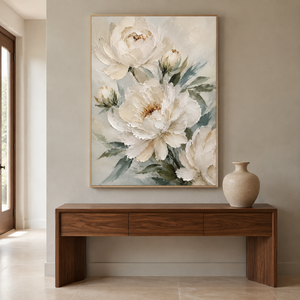 White Peony Textured Flowers | Neutral Floral Wall Art