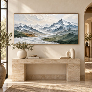 Snowy Alpine Mountain Valley | Textured Landscape Wall Art