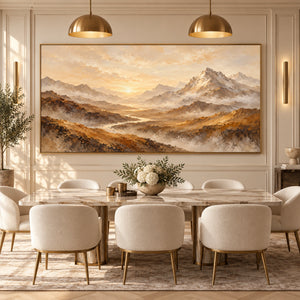 Golden Mountain Valley Sunrise | Textured Landscape Wall Art