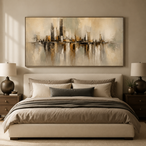 Neutral Abstract City Skyline | Textured Modern Wall Art
