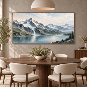 Snowy Mountain Lake and Waterfall | Textured Landscape Wall Art
