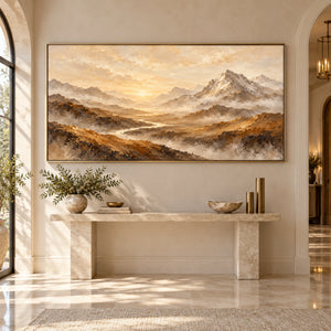 Golden Mountain Valley Sunrise | Textured Landscape Wall Art