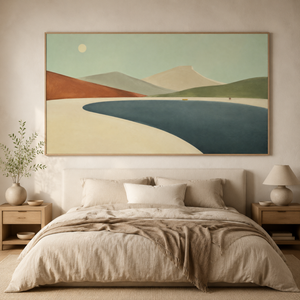 Minimalist Mountain Lake Landscape | Neutral Modern Wall Art