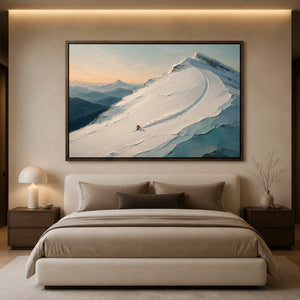 Summit Glide | Snow Mountain Ski Scene Textured Wall Art