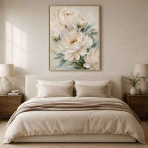 White Peony Textured Flowers | Neutral Floral Wall Art