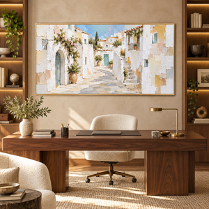 Sunlit Mediterranean Village | Textured Architecture Wall Art