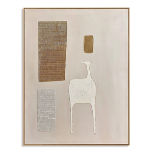 Ivory Forms and Golden Grids | Minimalist Textured Abstract Wall Art