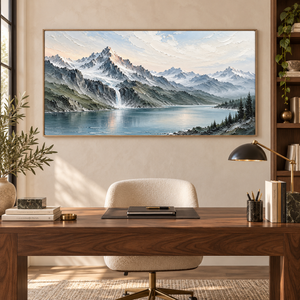 Snowy Mountain Lake and Waterfall | Textured Landscape Wall Art