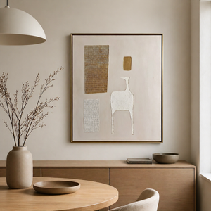 Ivory Forms and Golden Grids | Minimalist Textured Abstract Wall Art