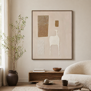 Ivory Forms and Golden Grids | Minimalist Textured Abstract Wall Art