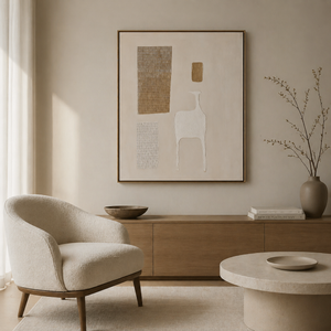 Ivory Forms and Golden Grids | Minimalist Textured Abstract Wall Art