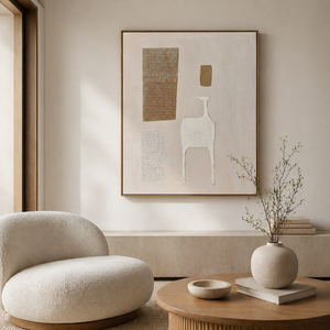 Ivory Forms and Golden Grids | Minimalist Textured Abstract Wall Art