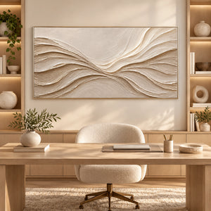 Neutral Sculpted Waves | Beige Textured Wall Art