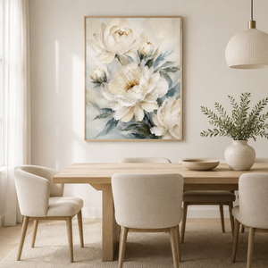 White Peony Textured Flowers | Neutral Floral Wall Art