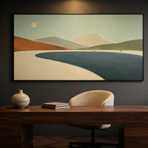 Minimalist Mountain Lake Landscape | Neutral Modern Wall Art