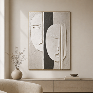 Quiet Faces in Ivory | Textured Abstract Portrait Wall Art