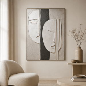 Quiet Faces in Ivory | Textured Abstract Portrait Wall Art