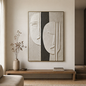 Quiet Faces in Ivory | Textured Abstract Portrait Wall Art