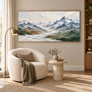Snowy Alpine Mountain Valley | Textured Landscape Wall Art