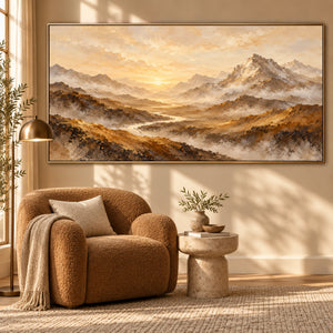 Golden Mountain Valley Sunrise | Textured Landscape Wall Art