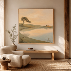 Peaceful Countryside Lake | Neutral Landscape Wall Art