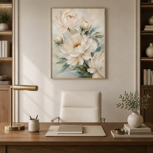 White Peony Textured Flowers | Neutral Floral Wall Art
