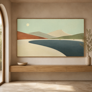 Minimalist Mountain Lake Landscape | Neutral Modern Wall Art