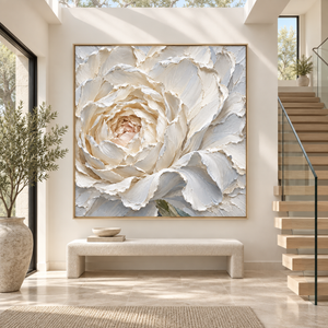 Ivory Petals in Bloom | Textured Floral Wall Art