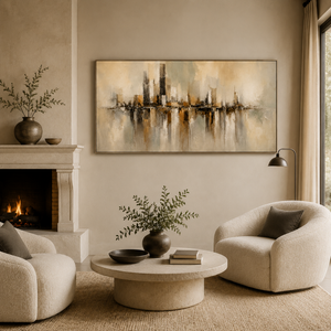 Neutral Abstract City Skyline | Textured Modern Wall Art