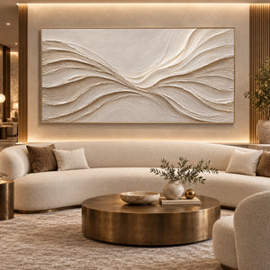 Neutral Sculpted Waves | Beige Textured Wall Art