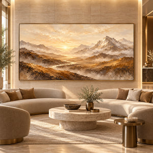 Golden Mountain Valley Sunrise | Textured Landscape Wall Art